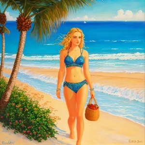 Summer Beach Vibes: Attractive Bikini Model Enjoying Tropical Relaxation