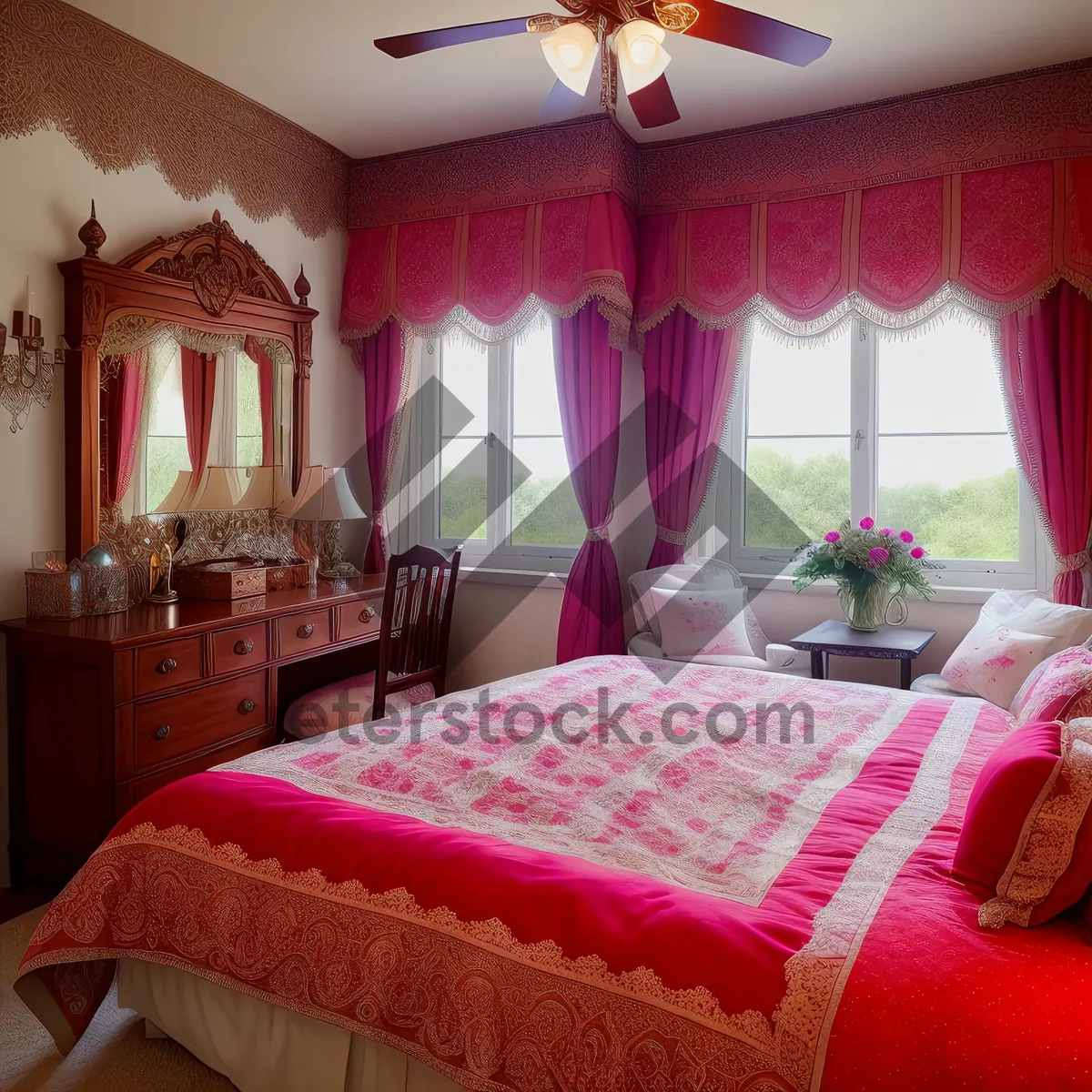 Picture of Cozy Luxury Hotel Bedroom with Modern Four-Poster Bed