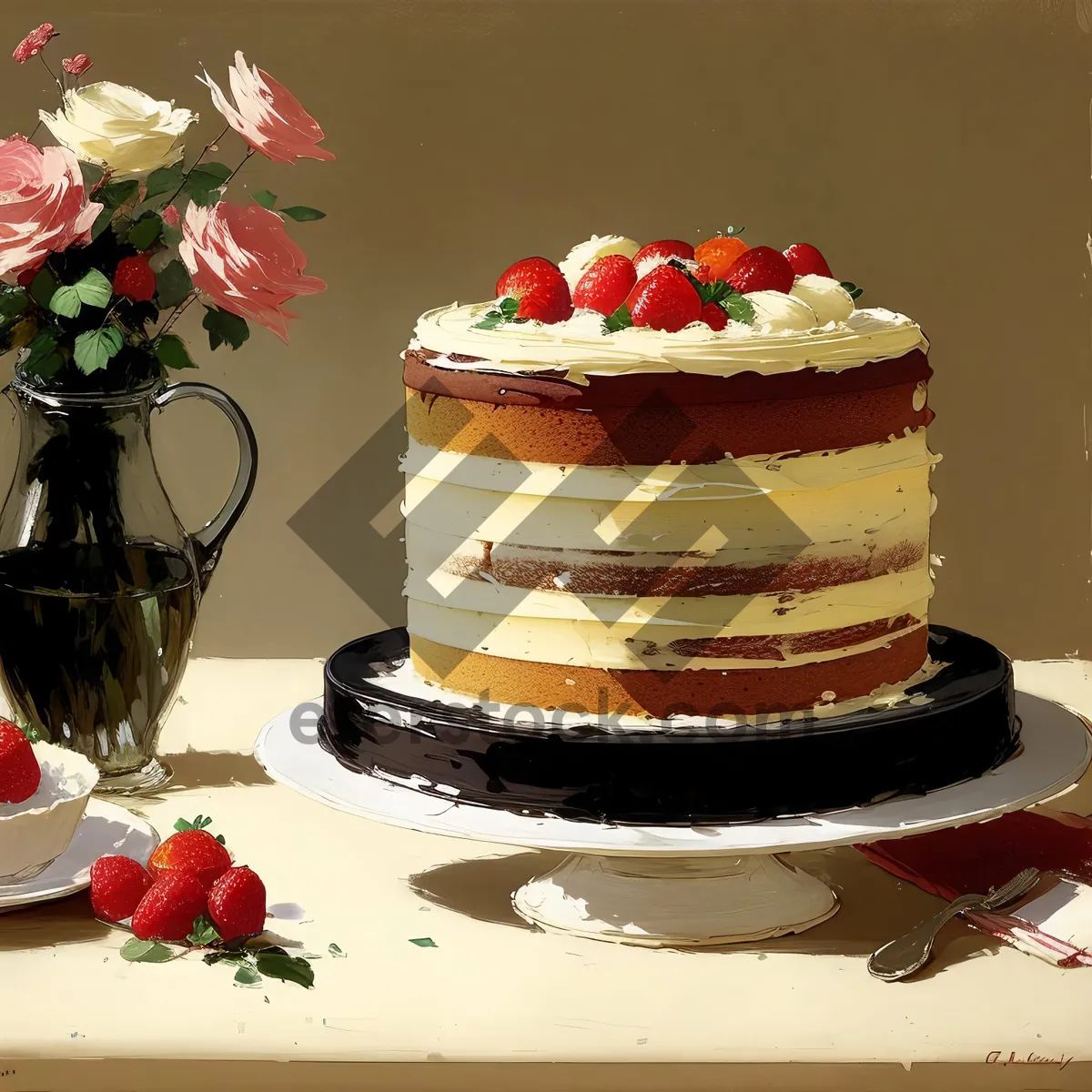 Picture of Delicious Strawberry Trifle Cake with Fresh Berries