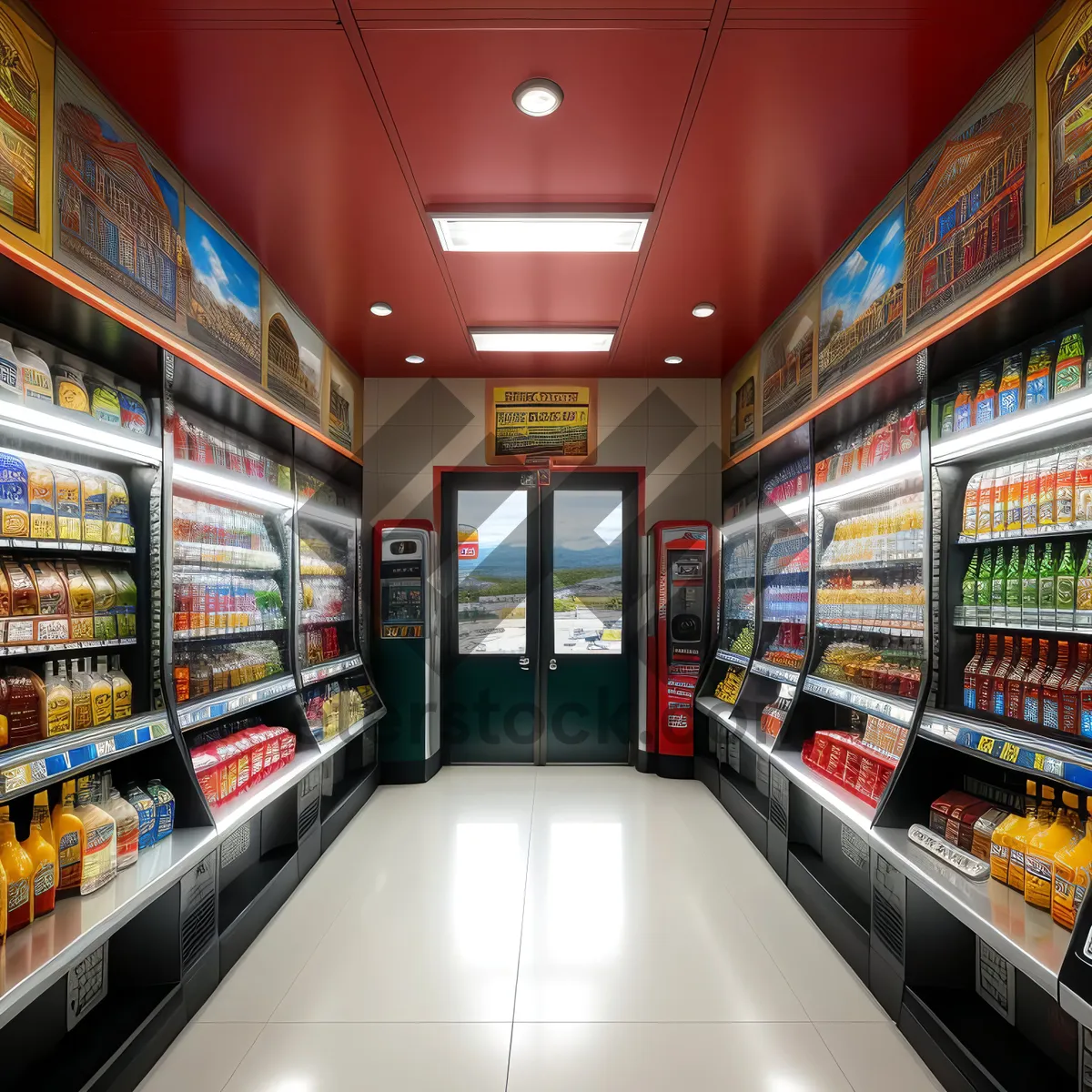 Picture of Modern Supermarket Interior with Well-Stocked Shelves