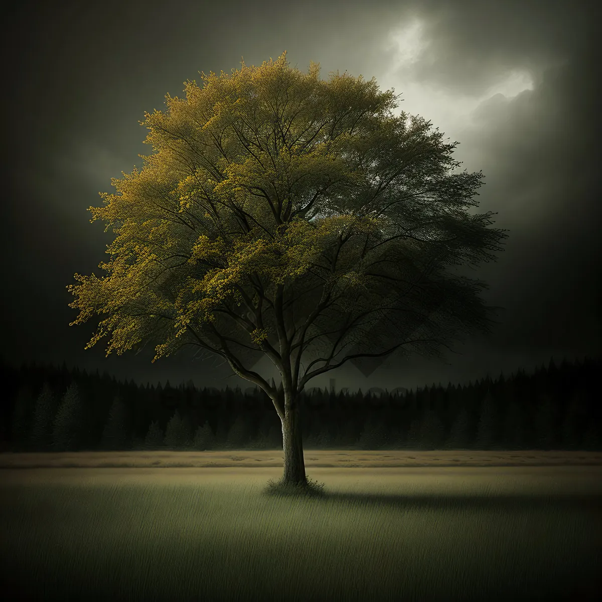 Picture of Golden sunset over tranquil autumn landscape