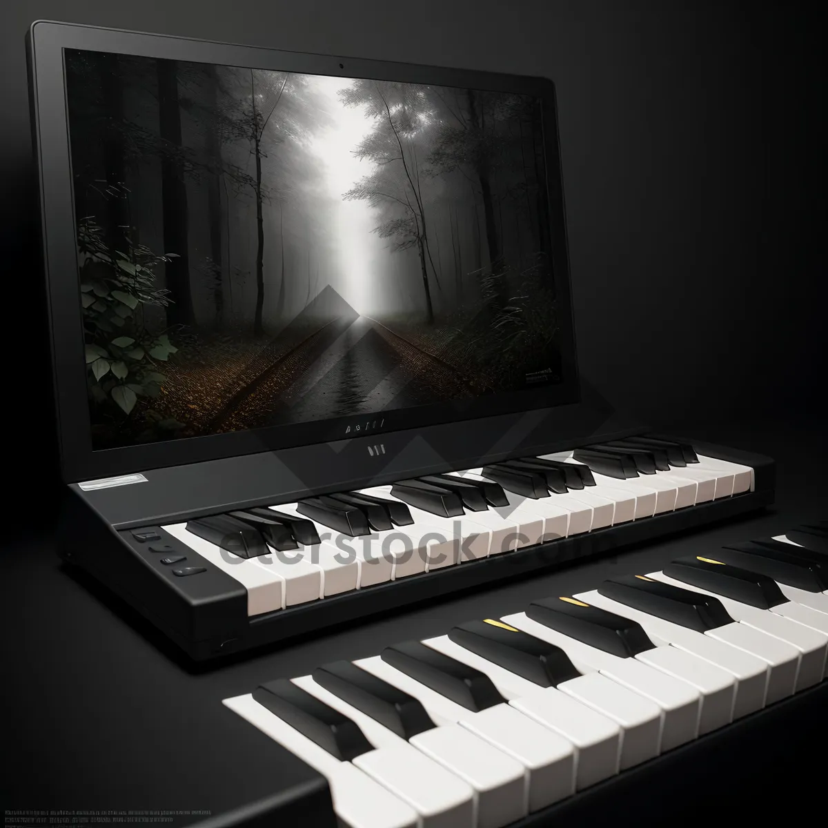 Picture of Black Upright Piano Keyboard Synthesizer - Musical Instrument