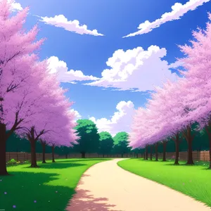Vibrant rural landscape with oak tree and cloudy horizon