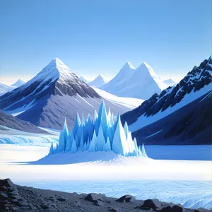 Majestic Glacier Lake Reflection amidst Snow-Capped Mountains.