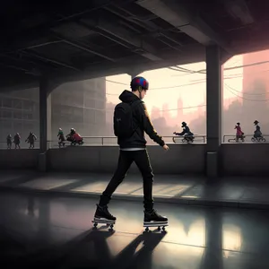 Skateboarding Man Silhouette on Wheeled Board