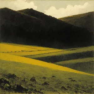 Rural Rapeseed Field Under Majestic Mountain Landscape