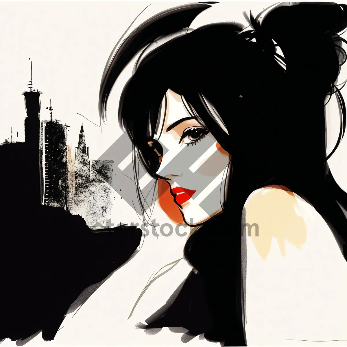 Picture of Seductive Black Fashion Cartoon Lady