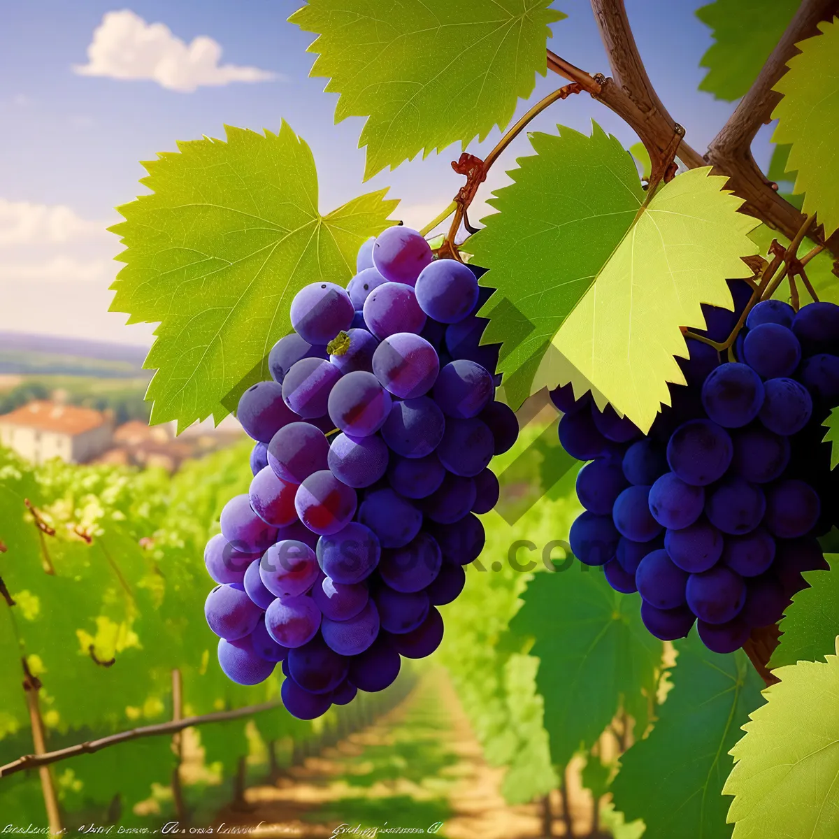 Picture of Vibrant Autumn Grape Harvest at Serene Vineyard