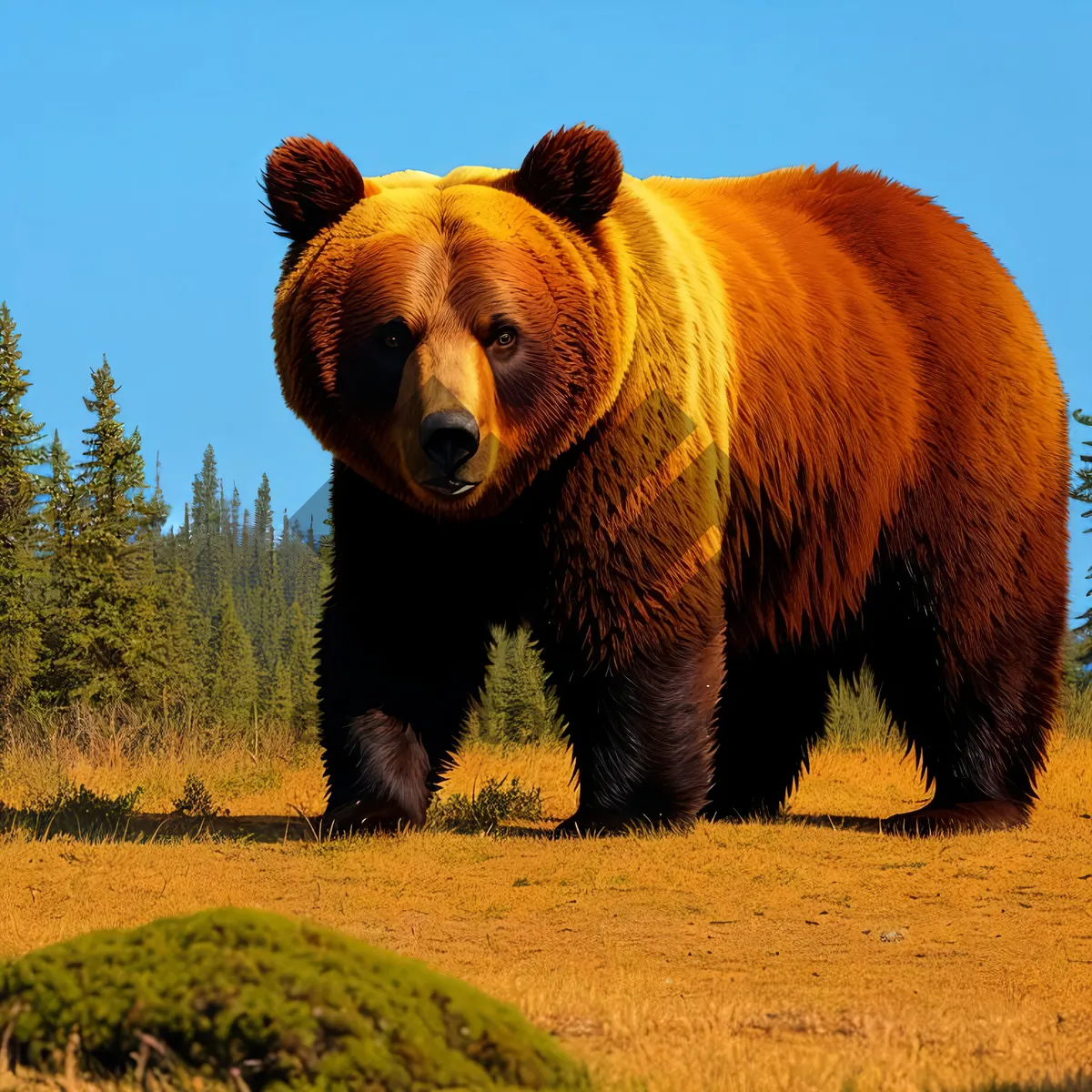 Picture of Wild Brown Bear Roaming Through Grass