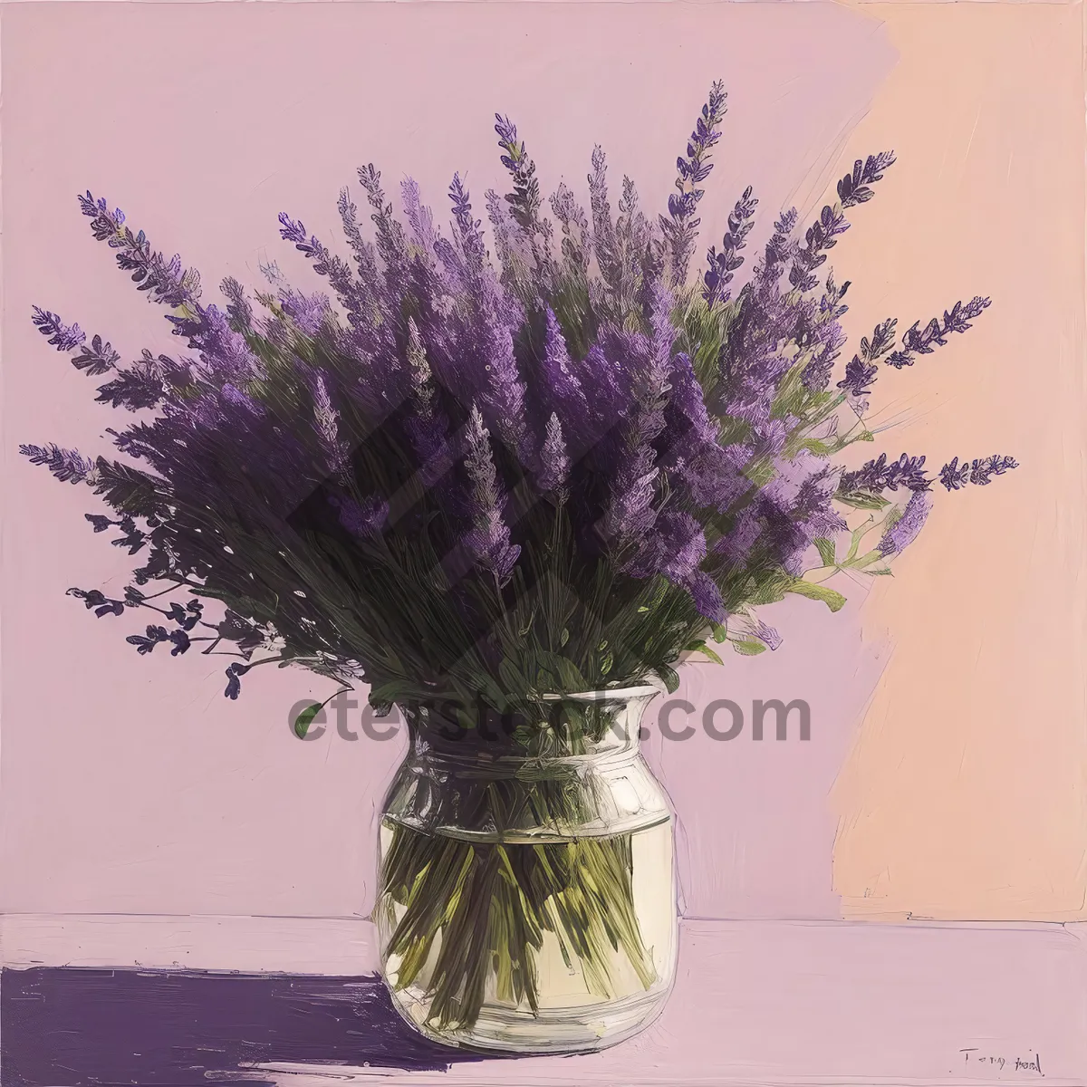 Picture of Vibrant floral vase with lavender hues.