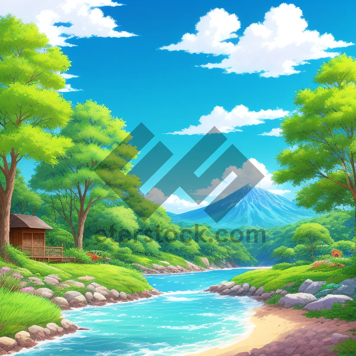 Picture of Tranquil Summer Landscape with Tree and Water