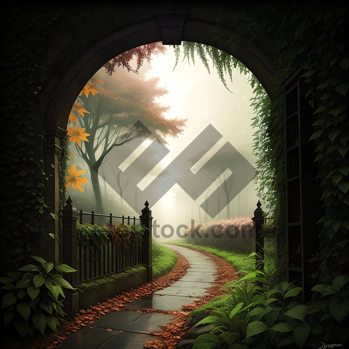 Picture of Serene Autumn Pathway through Enchanting Forest