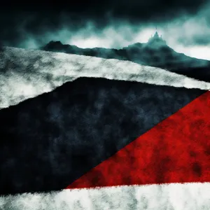 Snow-Capped Majesty: A Flag-Emblazoned Mountain Landscape