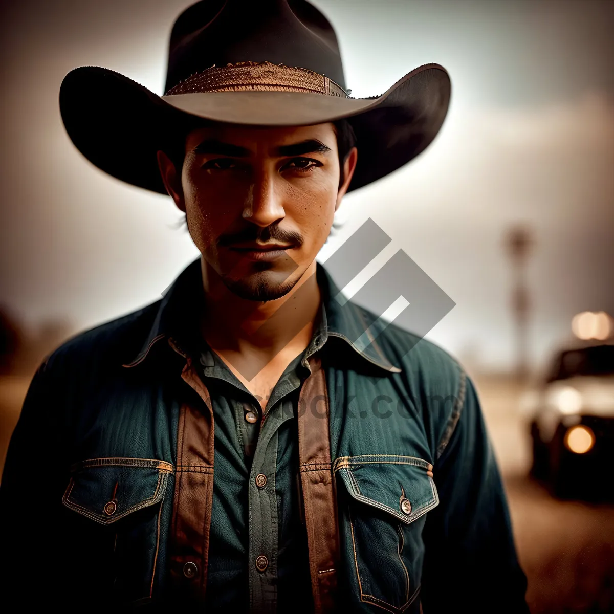 Picture of Happy Cowboy with Stylish Black Hat