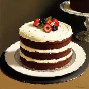 Delicious strawberry chocolate cake with fresh berries and cream