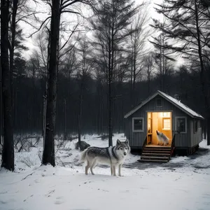 Frosty Malamute Sled Dog in Snowy Landscape