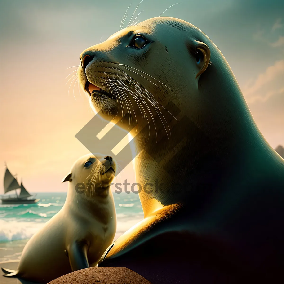 Picture of Wild Sea Lion Basking on Arctic Beach