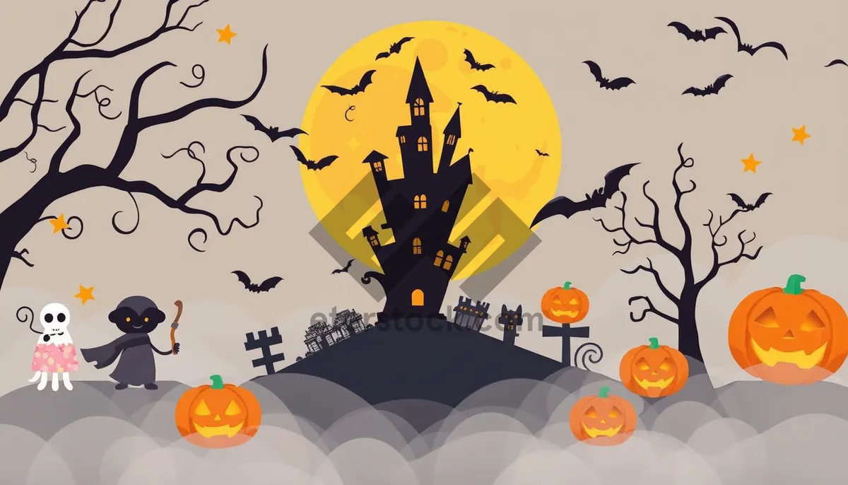 Picture of Halloween Night Silhouette Pumpkin Cemetery Art Card