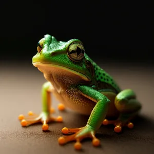 Vivid-eyed Tree Frog Peeping through Leaves