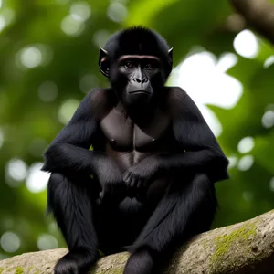 Wildlife Primate: Black Gibbon Monkey in Natural Habitat