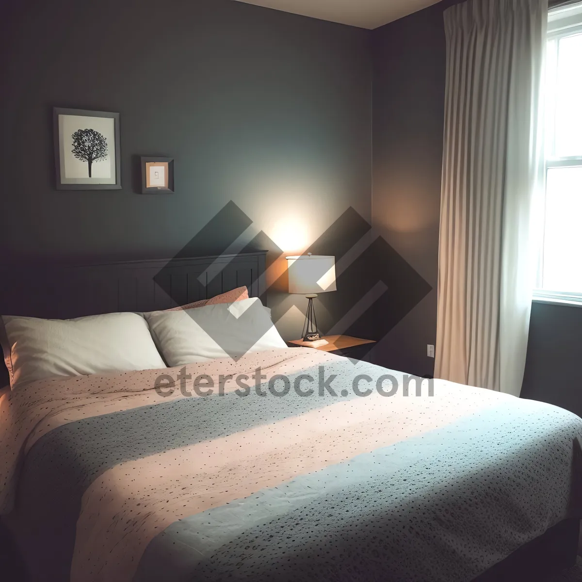 Picture of Modern Luxury Bedroom with Comfortable Furniture and Cozy Wood Paneling