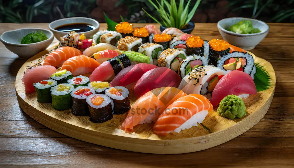 Picture of Fresh Salmon and Vegetable Sushi Roll Lunch