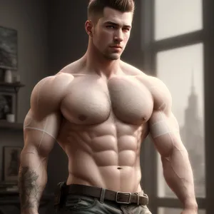 Powerful Physique: Sculpted Male Model Flexing Muscles