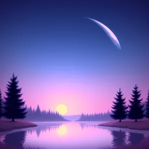 Mystic Sunset Reflection on Night Sky Over Lake