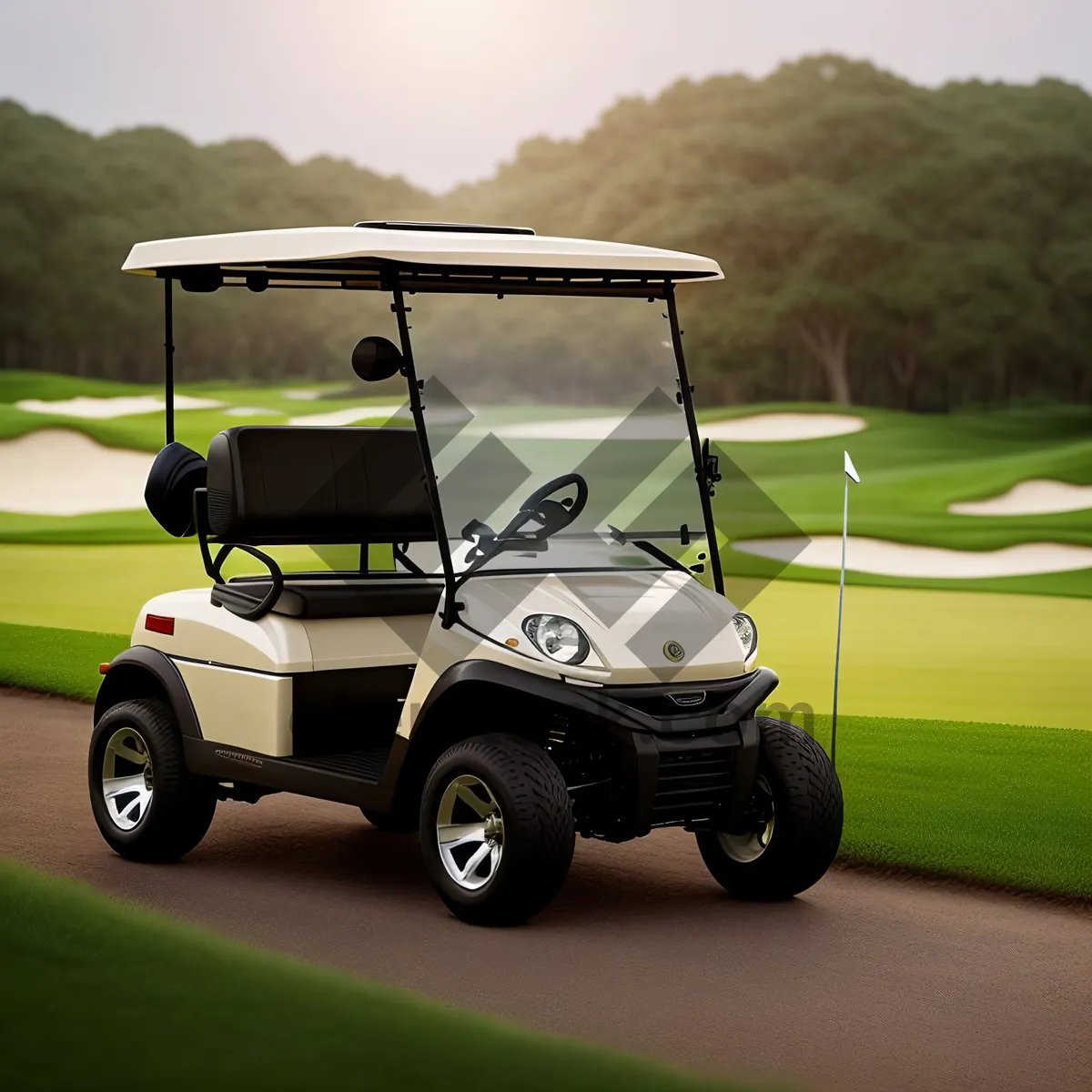 Picture of Golf Cart on Green Fairway