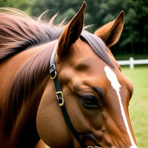 Brown Thoroughbred Stallion with Bridle - Majestic Equestrian Beauty