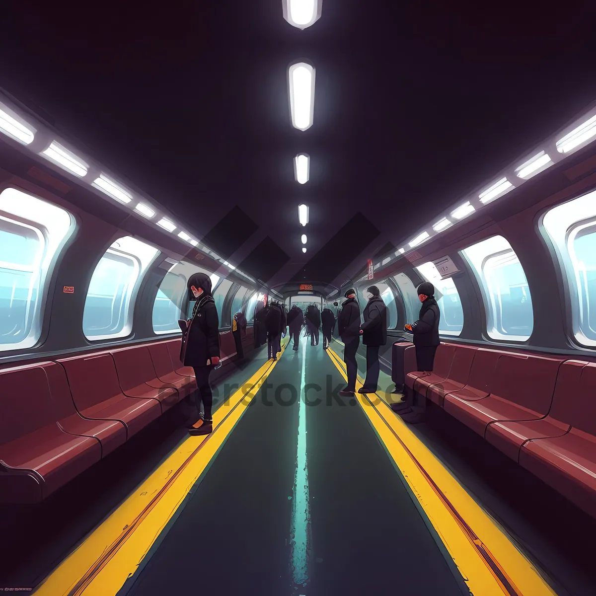 Picture of Urban Fast Lane: Blurred Subway Train in City Tunnel