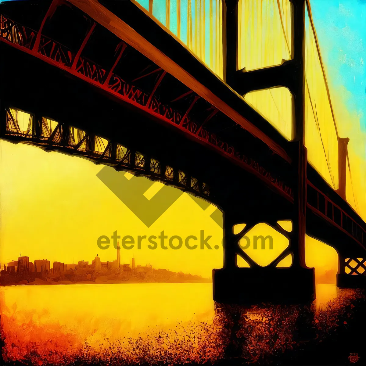 Picture of City's Iconic Suspension Bridge at Dusk