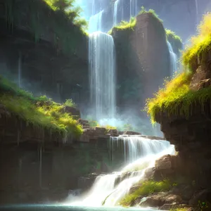 Serene Forest Waterfall in Scenic Mountain Landscape