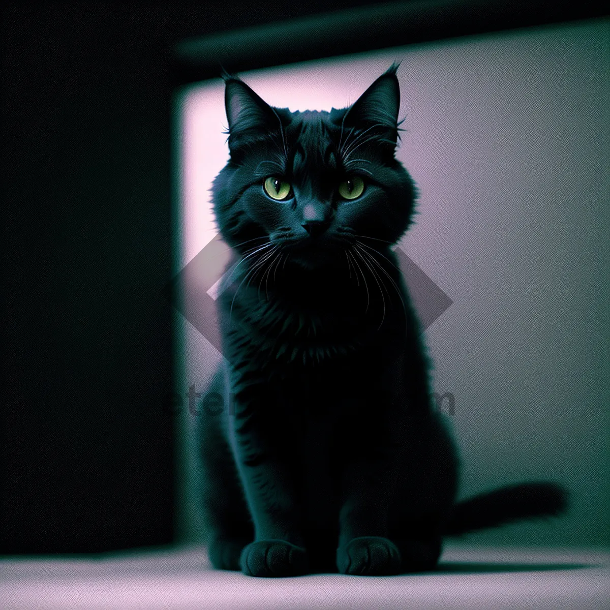 Picture of Fluffy gray tabby cat sitting on windowsill