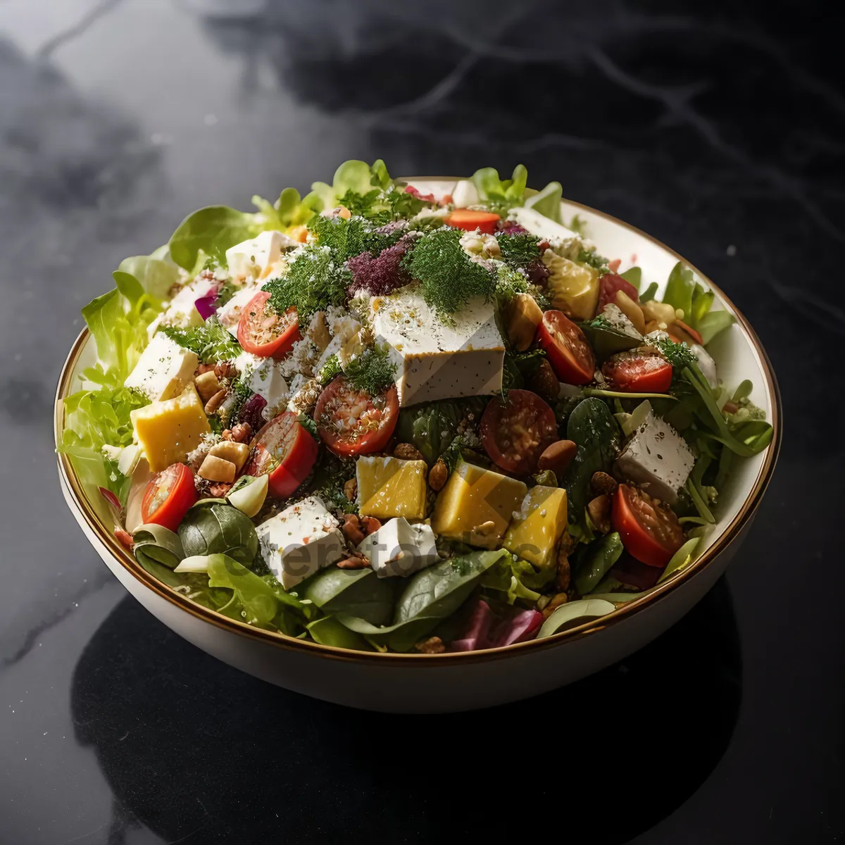 Picture of Healthy Bowl of Fresh Gourmet Salad with Beef Slice