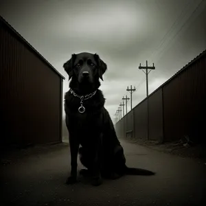 Silhouette of a Retriever Dog Against Sunset Sky