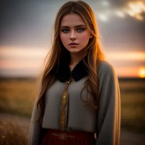 Smiling Fashion Model with Pretty Brunette Hair