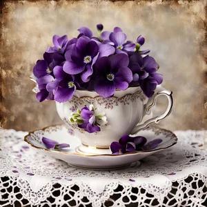 Purple Violets In Vintage China Teacup