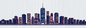 Modern city skyline with skyscrapers at night.