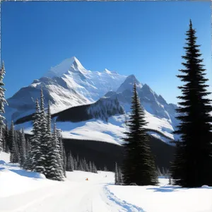 Snowy mountain landscape with ski slope