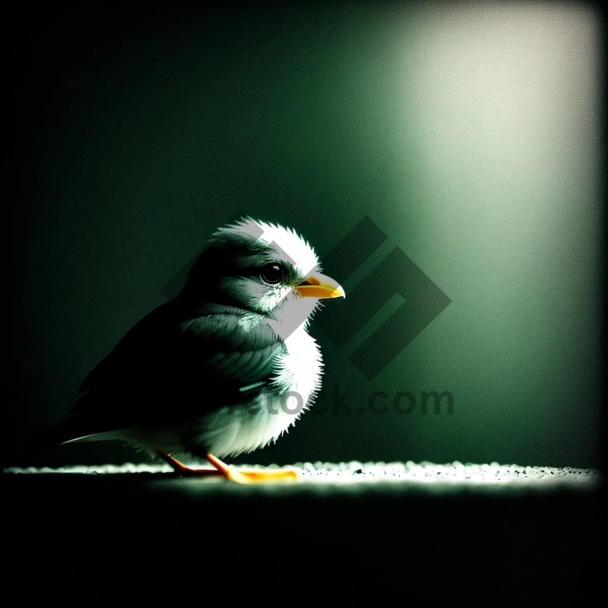 Picture of Sparrow perched on tree branch with yellow beak.