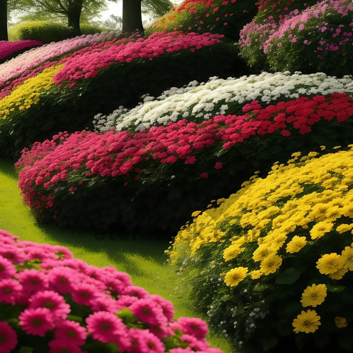 Picture of Colorful Spring Flowers in Park Garden.