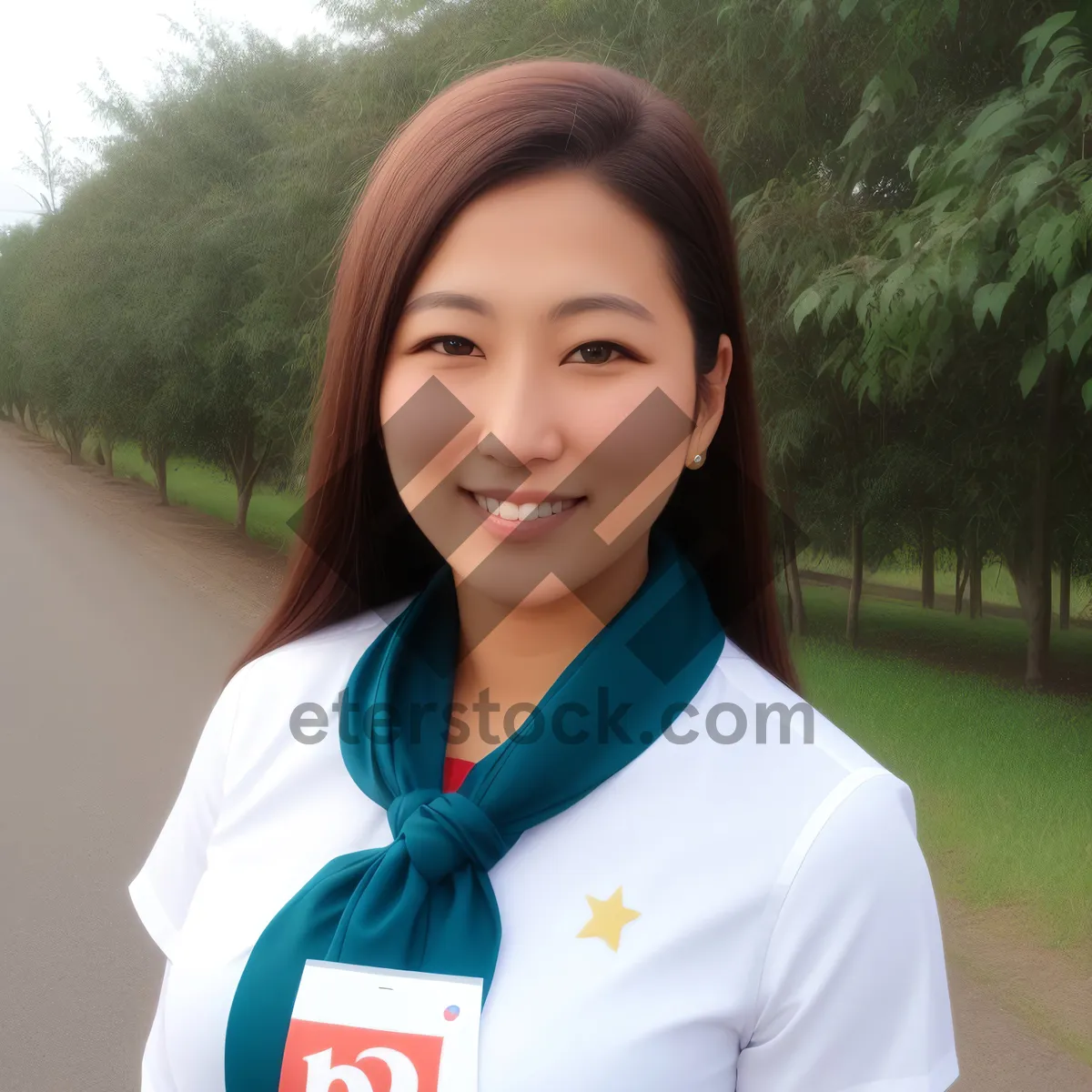 Picture of Attractive brunette lady smiling in professional attire.