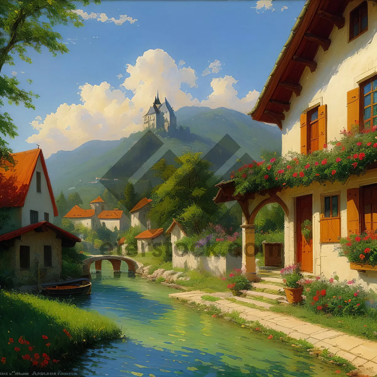 Picture of Serene Riverfront View with Historic Cityscape