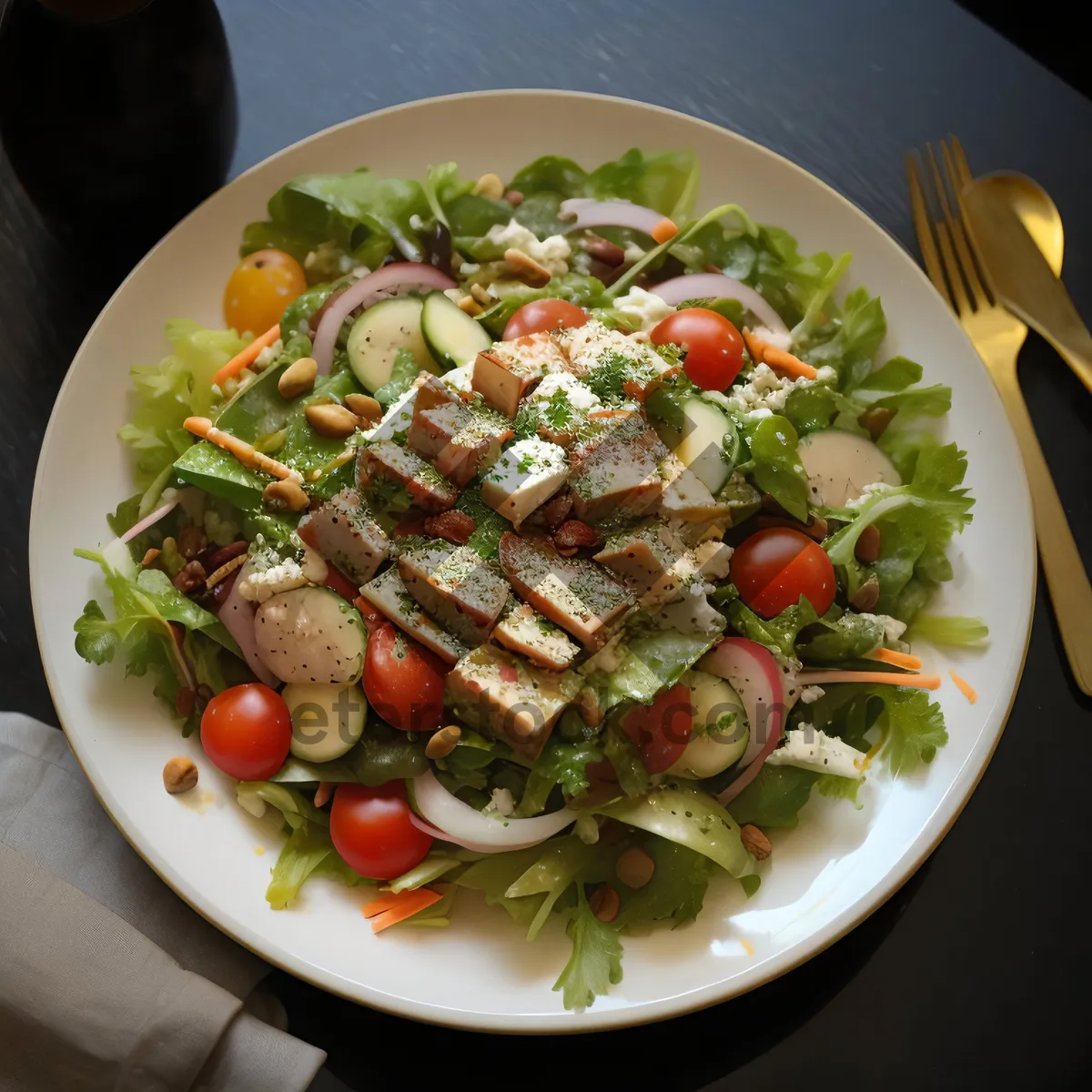 Picture of Gourmet Plate with Fresh Grilled Vegetables and Meat