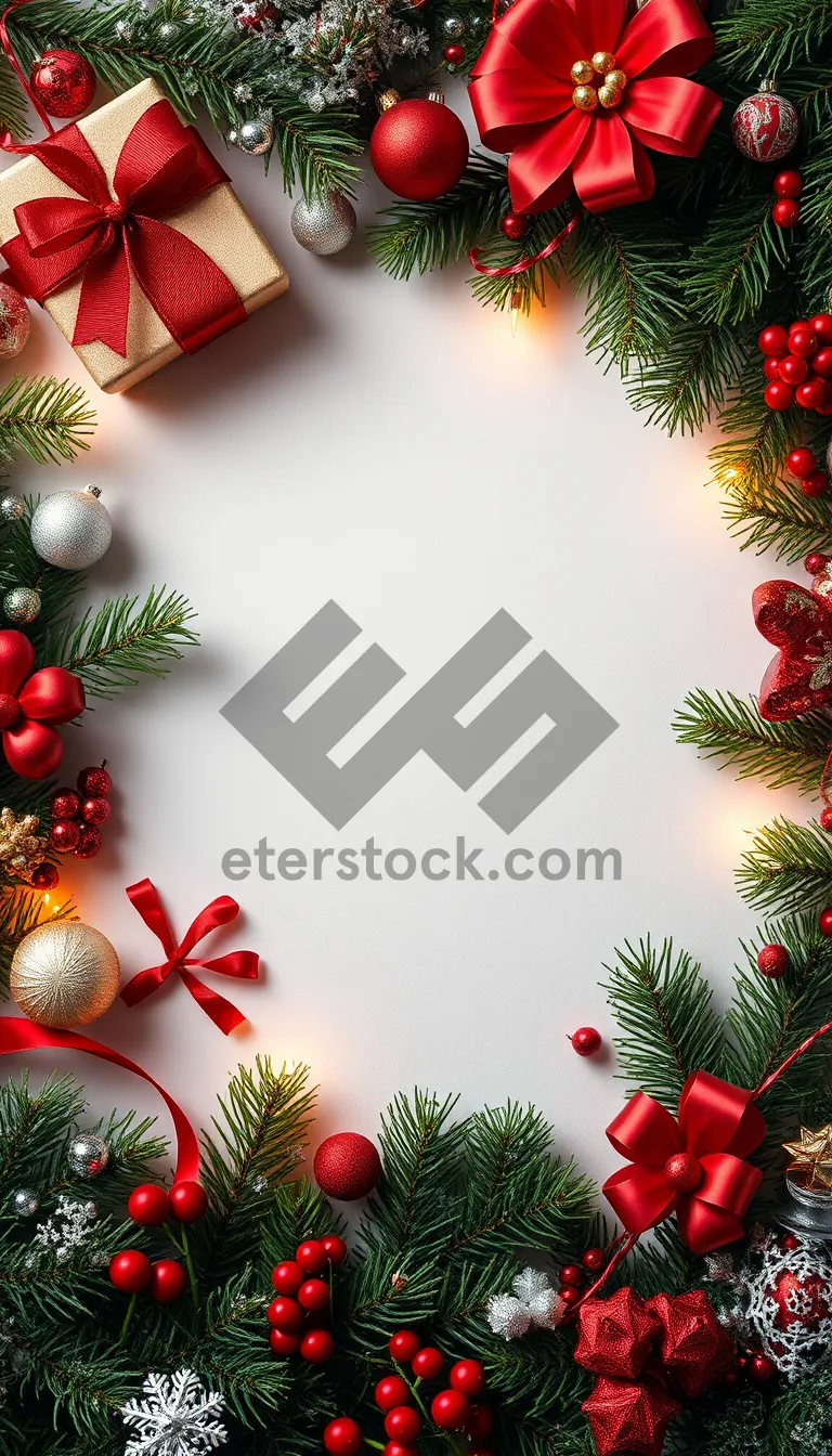 Picture of Golden Festive Evergreen Tree Decor with Holly Branches