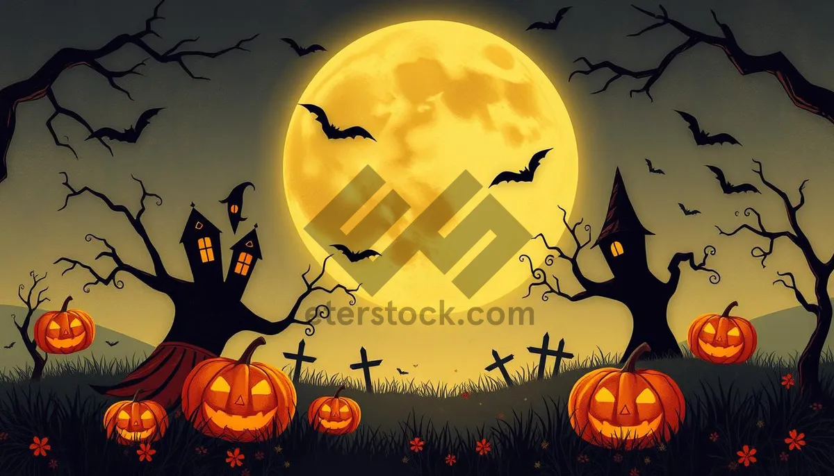 Picture of Halloween Night Silhouette in Spooky Cemetery