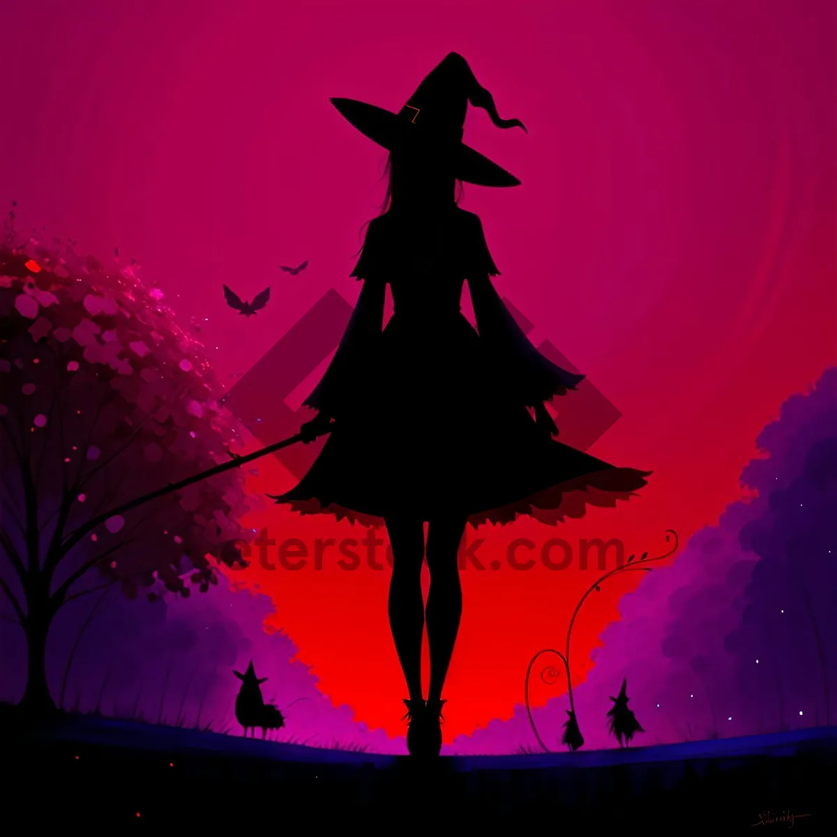 Picture of Nighttime Sorcerer: Moonlit Silhouette Embracing Dark Symbolism