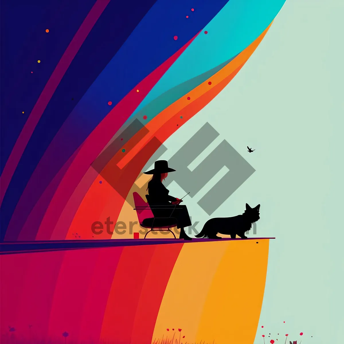 Picture of Colorful Surfer Silhouette Fishing Graphic Design Art