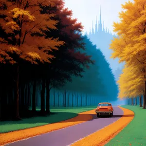 Vibrant Sunset Over Rural Meadow and Tree-lined Road